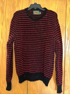 Vintage Lake Harmony Rowing Club Black & Red Patterned Wool Crewneck Sweater